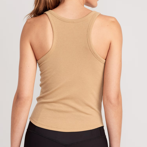 Old Navy UltraLite Rib-Knit Racerback Tank Top Activewear Athleisure Tan/Nude L - Picture 2 of 2