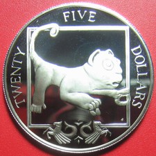 1988 BRITISH VIRGIN ISLANDS $25 PROOF .62 OZ SILVER LION SCULPTURE SHIP TREASURE