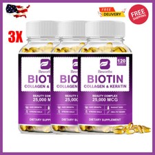 3X120pcs Biotin Collagen Capsules 25000mcg Hair,Skin,Nails,Bones,Joints Vitamins