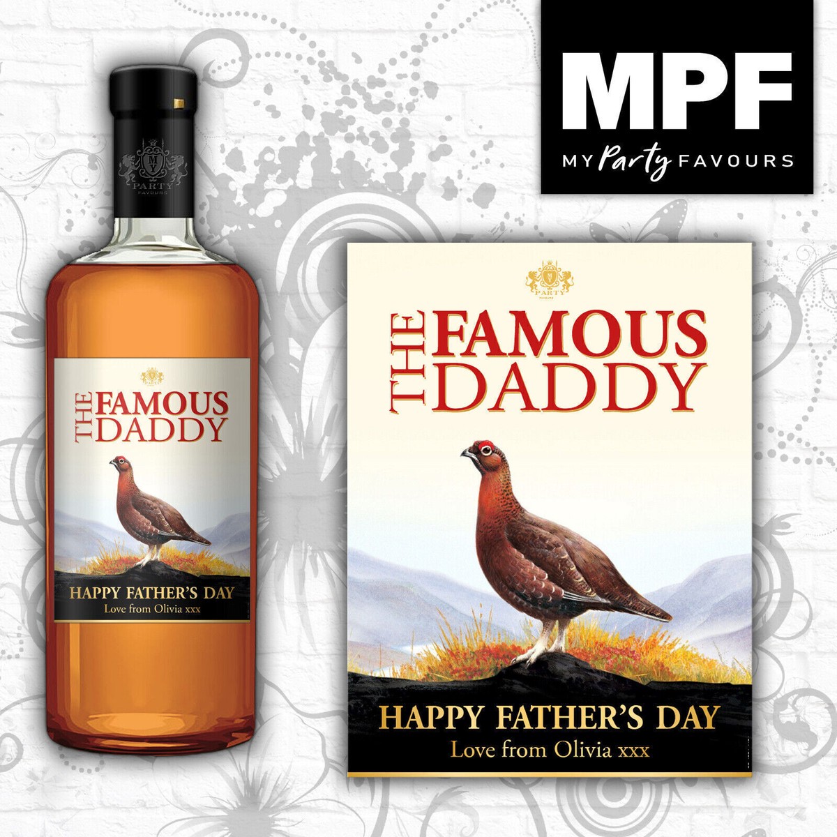 Personalised Fathers Day Whiskey Famous Grouse style bottle label Dad  Father's