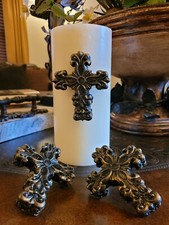 Set of 3 Cross Candle Pins, Crosses for Candles, Fleur de Lis, Crown, Trio pins