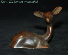 2.4" Chinese Ancient pure bronze Feng Shui Lucky deer Sika deer statue
