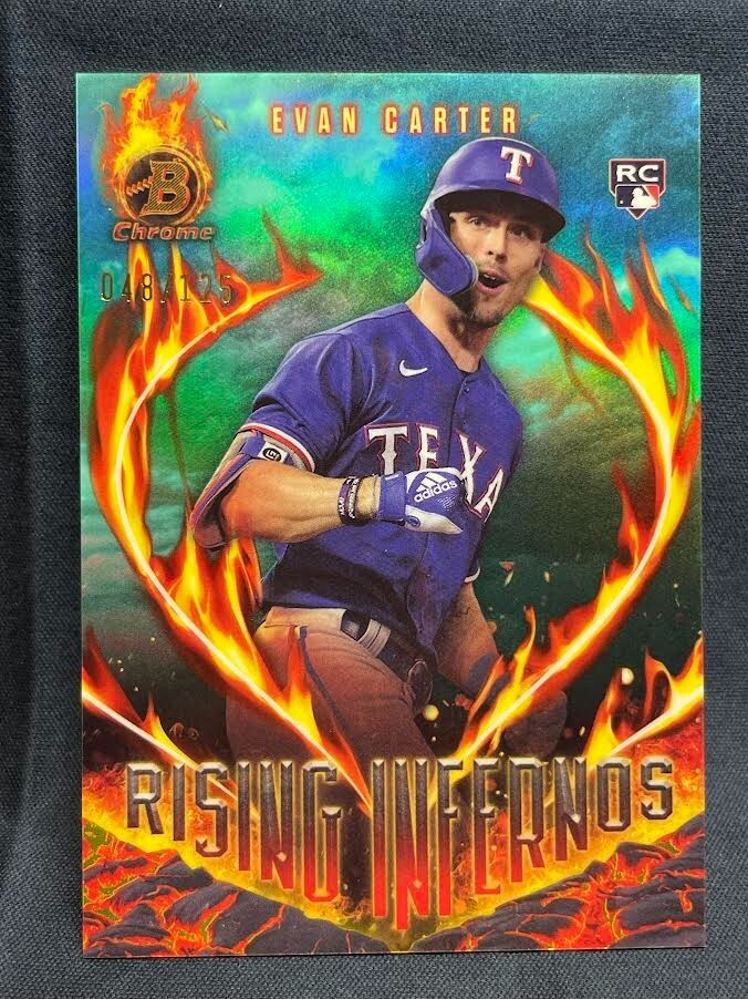 2024 Bowman Chrome Evan Carter Rising Infernos Aqua /125 RI-5 Rookie Card