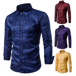 Mens-Slim-Fit-Casual-Long-Sleeve-Paisley-Vintage-Shirt-Floral-Print-Dress-Shirts
