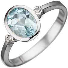 Jobo ladies' ring 585 gold White gold 1 aquamarine light blue 2 diamonds White gold