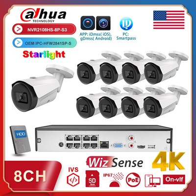 Vikyl OEM 8CH 8MP 4K Bullet Security IP Camera System Wizsense Starlight POE Lot