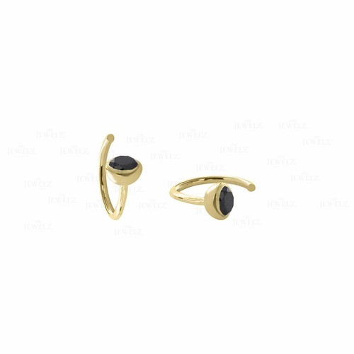 14K Gold Black VS/F-G Diamond Hoop Cuff Earrings-Valentine's Day - Picture 6 of 11