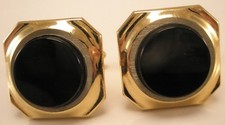 Black Cabochon Stone  Gold Tone Quality Vintage Square Cuff Links