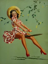 Teeter Taught Her, Vintage 1944 Gil Elvgren 12x16 Pin-Up Print, Leggy Beauty