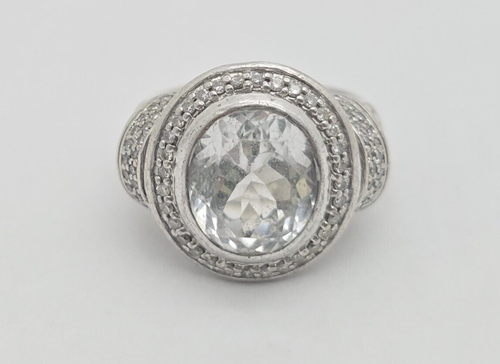John Hardy White Topaz Diamond Braided Sterling Silver Ring Size 5 -RARE-