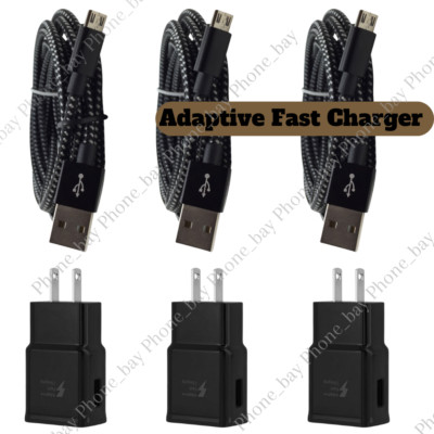 3PACK Adapter Fast Charger Micro USB Cable Charging Cable For Samsung S7/S6 Edge