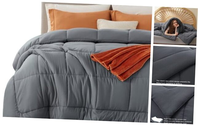 Comforter Duvet Insert - Quilted Comforters Size, All Season Duvet, Queen Grey