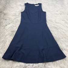 LOFT Women's 00P Navy Textured Knit Sleeveless Fit Flare Dress