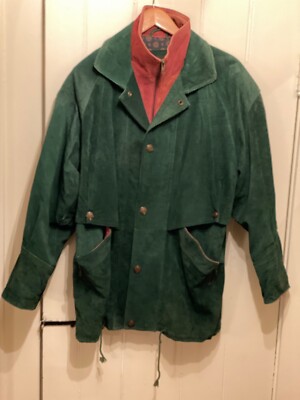 Vintage Fratelli Italian Green Suede Coat Insulated Puffer Jacket Mens M