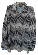 Vintage Monzini Button Front Shirt Chevron Mens Size XL Black White