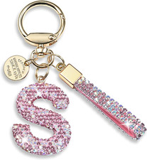 Bling Initial Letter Keychain - Pink Blue White Cute Accessory for Girls
