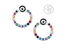 Aretes Circulo Ojo y Microzirconia Multicolor PLATA .925 HECHO EN MEXICO