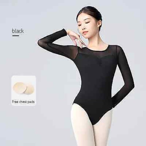 Ballet Leotards for Women Mesh Splice Gymnastics Leotards Long Sleeves Dance - Bild 7 von 25