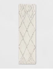 2'x7' Runner Diamond Patterned Shag Woven Accent Rug Cream - Project 62