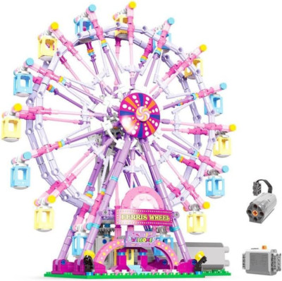 Rotating Ferris Wheel Building Blocks Kit,With Lights Amusement Park Building Co
