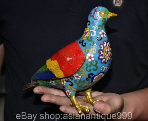 Coppia statue piccione animali piccione bronzo cinese antico bronzo cloisonne dorato dinastia 8,8 - Foto 10 di 13