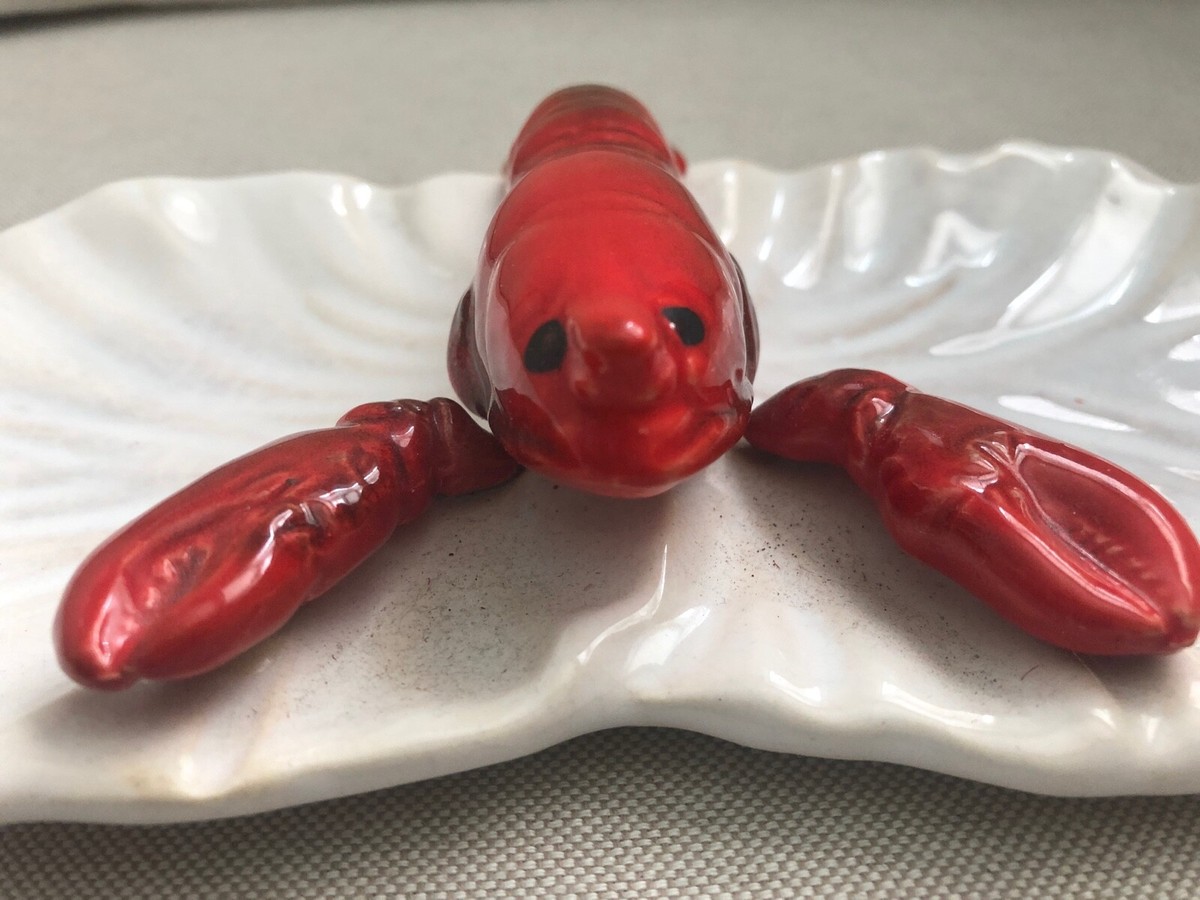 Vintage LOBSTER Handled Dish Pottery Ceramic ESD Japan