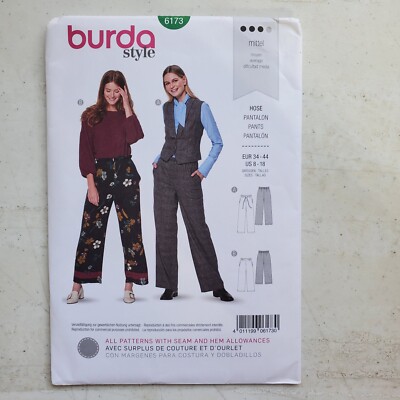 Burda 6173 Paperbag Pants Elastic Drawstring Waist Misses 8 10 12 14 16 18 UNCUT