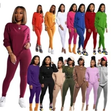 Women's Lovely O Neck Long Sleeves Solid Color Skinny Long Outfits 2 pcs Club