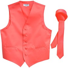 New Men's Formal Tuxedo Vest Waistcoat 1.5" skinny Necktie coral wedding