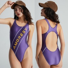 AMORESY Women's Shiny Glossy Swimwear One Piece Leotard Opaque Swimsuit Bademode