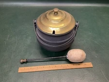 Harvin Cast Iron & Brass Fire Starter Cauldron Smudge Pot w/ Lid & Pumice
