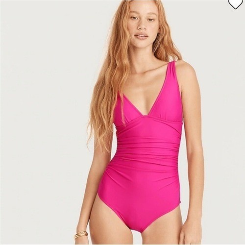 🌻NEW W/TAGS! J. Crew Fuchsia Ruched V-neck One-Piece Swimsuit Bathing Suit 6