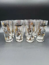 Vintage Osborne Kemper Thomas Glasses Set Of 8 Black & Gold Titanic HighBall 
