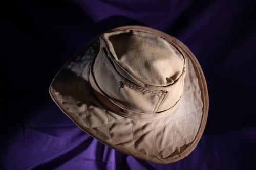 size 7 3/8 or L Fedora made from Key Coveralls tan blue western OOAK Cowboy Hat - Picture 14 of 15