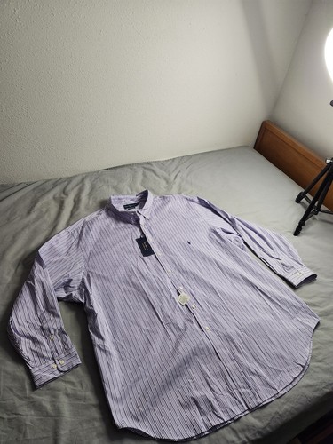 Ralph Lauren Classic Fit Striped Button Up Shirt Mens Size 21 36/37 Purple White - Picture 2 of 9