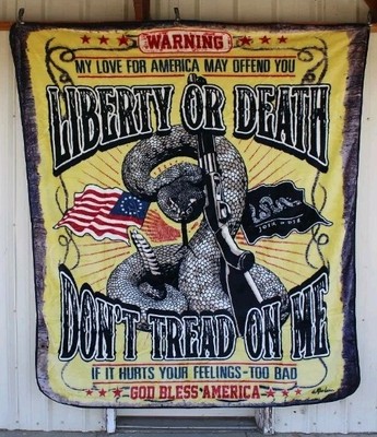 DON'T TREAD ON ME LIBERTY OR DEATH SNAKE FLAG QUEEN SIZE BLANKET BEDSPREAD
