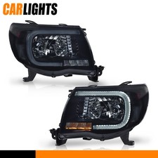 Pair Left Right Led Tube Drl Headlights Projector Fits 2005-2011 Toyota Tacoma
