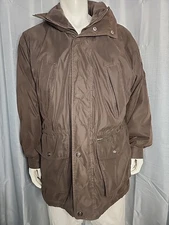 Weatherproof Mens L Brown Parka Hidden Pockets & Hood Waterproof & Phone Pocket 