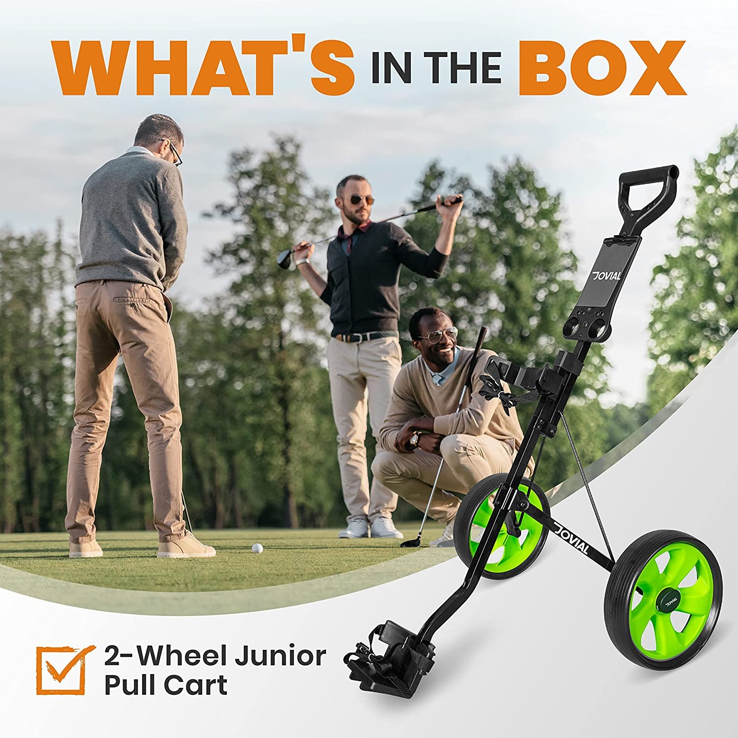 Pyle - JOVIAL Foldable 2-Wheel Junior Golf Pull Cart – Lightweight Steel Frame, Scorecard Holder, Adjustable Padded Handle - Mint Green