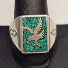 Vintage Carolyn Pollack CJ Sterling Silver Eagle Turquoise Inlay Ring Size 12
