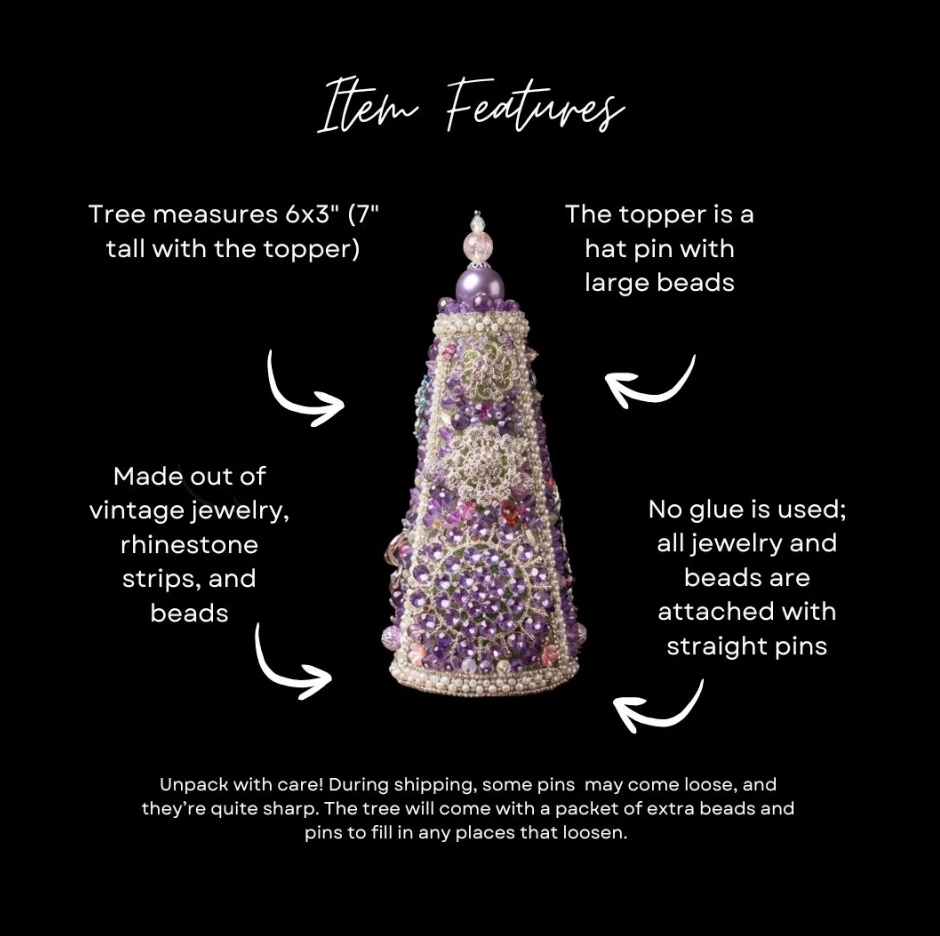 Árbol de Navidad Hecho a Mano con Joyas 16" Estilo Vintage Estrás Perla Púrpura Azul Foto 4 de 4