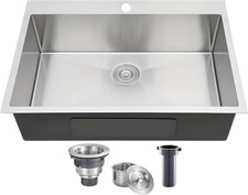 VCCUCINE 28X18 Inch Drop in Kitchen Sink 16 Gauge Top Mount Handmade T304 Brushe