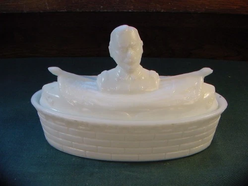 Antique Admiral Dewey on Nest Milk Glass Lidded Covered Dish No Reserve CD12