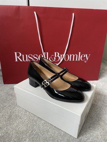 Russell & Bromley Prima Jane Black Patent Leather Mary Jane Heel Size 4.5/37.5