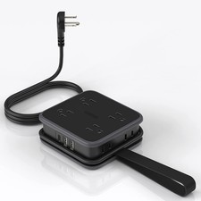 Flat Plug Power Strip - 5 ft Extension Cord with Multiple Outlets, 8 Widely O...