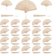 25 Pieces Sandalwood Fans, Wooden Handheld Folding Fan with Tassels and