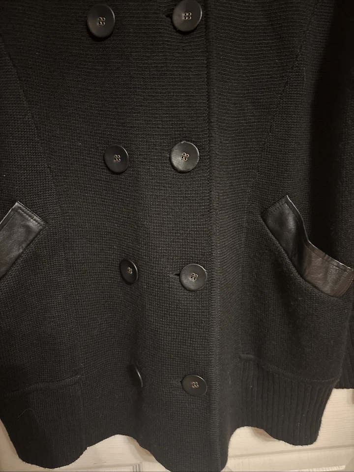 Yansi Fugel XL Black Cardigan Sweater Dbl Breasted Jacket Merino Wool Cashmere - Image 4 of 4