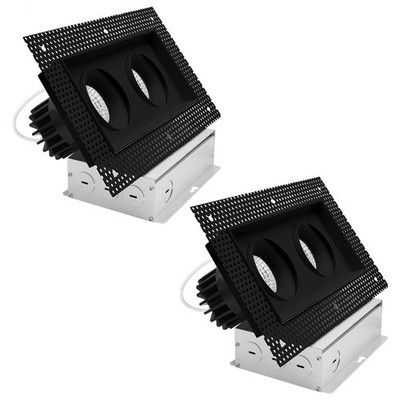 LUXRITE 2-Head Black Trimless Gimbal LED Recessed Light 5CCT 30W 2000LM 2PK
