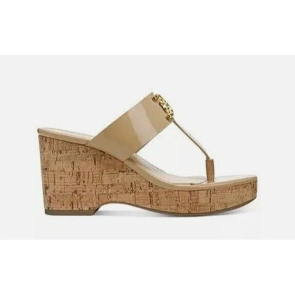 Mujer Talla 8.5 Sam Edelman Marrón Yardlie Oro Hebilla Cuña Open Toe Sandalia - Imagen 2 de 4