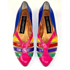 Vintage Slip On Pumps Sz 8 80s Ros Hommerson Rainbow Stripes Low Rise Heels